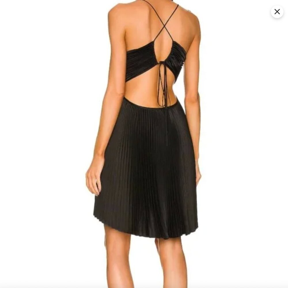 A.L.C. NWT Ari Pleated Satin Mini Dress in Black - Picture 4 of 5